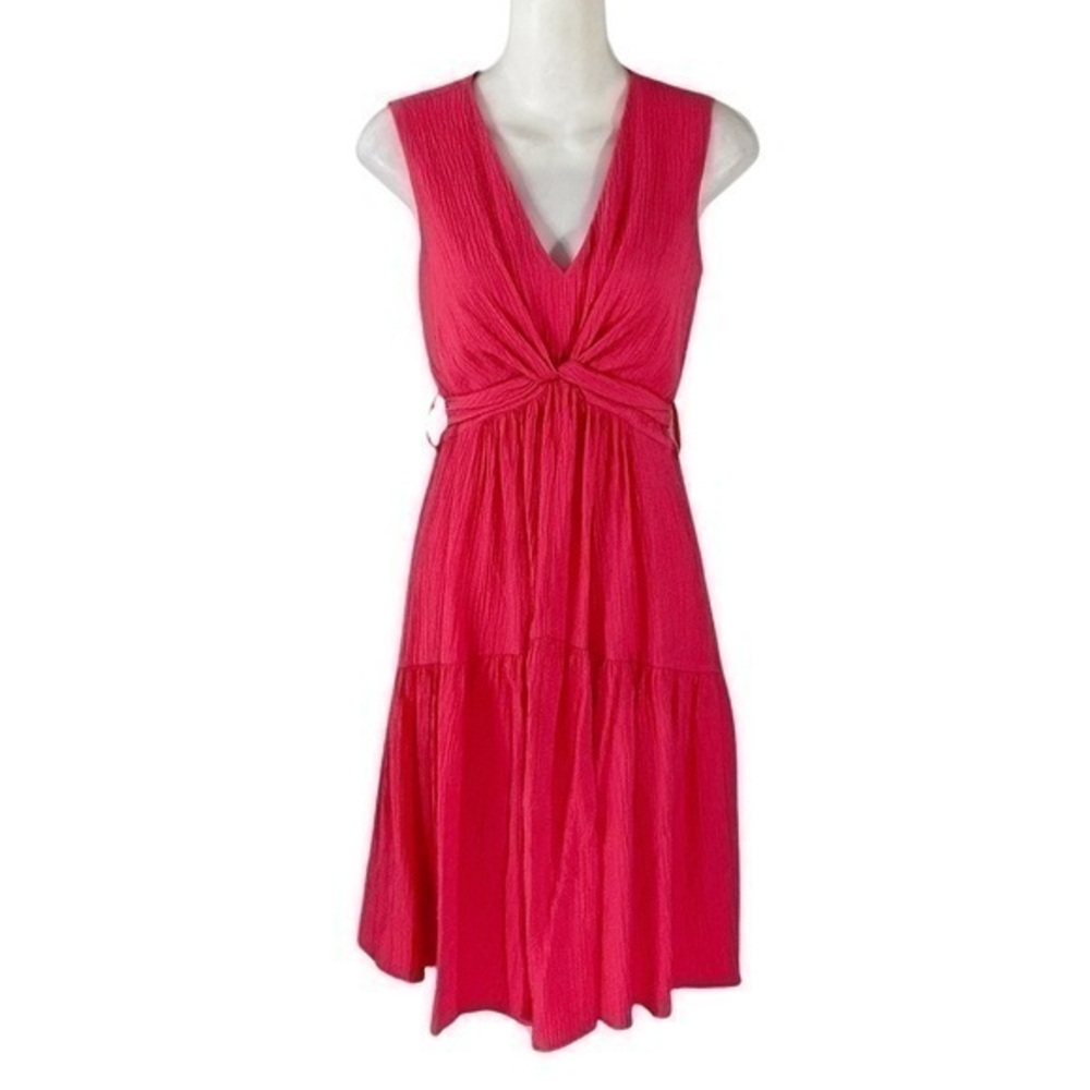 Calvin Klein Watermelon Pink Crinkle Tie Back Dress 4 AG10